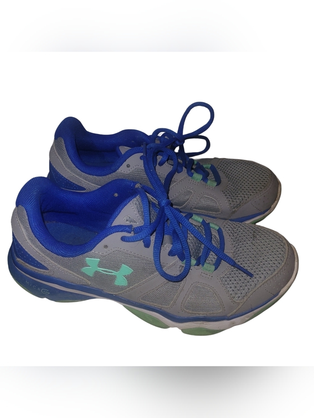 Under Armour Micro G Strive V Gray & Blue Athletic Sneakers Size 8